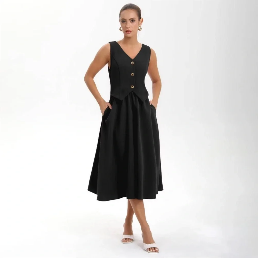 Women's Layered Waistcoat A-Line Dress - A New Day Black XS - Picture 5 of 8